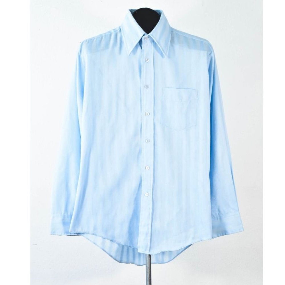 Vintage Sky Blue Striped Shirt, Vintage Men's Pastel Button Down Shirt Size L